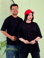 تیشرت باکسی پنبه تک رنگ مشکی  نایک قرمز ( پک 4 عددی ) -G- شناسه 00208036 - Image 2