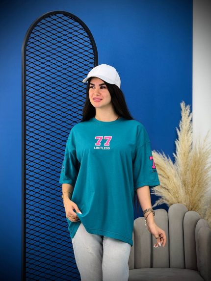 تیشرت پنبه باکسی فیروزه ای LIMITLESS 77 ( محصول 1 عددی ) - GL - شناسه 00208038