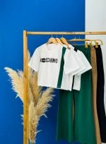 ست کراپ وشلوار بوتکات MOSCHINO  ( پک 3 عددی ) -RN- شناسه 00211005