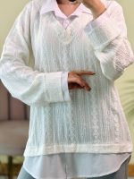 شومیز مراکشی دوتیکه یقه هفت تک رنگ سفید ( پک 2 عددی ) - sb - شناسه 00214063 - Image 6