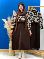 ست بافت دو تیکه COW تک رنگ قهوه ای ( پک 3 عددی ) - HDR - شناسه 00211036