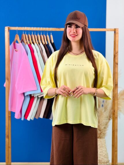تیشرت پنبه باکسی Minimalism پاستیلی ( پک 12 عددی ) - ST - شناسه 00208056