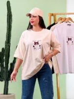تیشرت پنبه باکسی Teddy Just Vibin ( کرم دوبل ) - ( پک 4 عددی ) - GL - شناسه 00208038