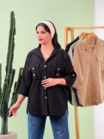 شومیز کوک دوزی دو جیب آستین پاگون (مشکی دوبل ) - ( پک 4 عددی ) - Vn - شناسه 00214059 - تصویر 4