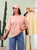 تیشرت پنبه بیسیک باکسی ( کرم دوبل ) - ( پک 4 عددی ) - Gl - شناسه 00208063