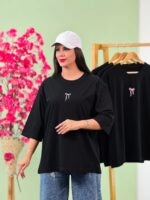 تیشرت پنبه باکسی 28 پاپیون صورتی (تک مشکی) - ( پک 3 عددی ) - Son - شناسه 00208001