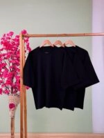 تیشرت پنبه باکسی آستین سه ربع تک رنگ مشکی ( پک 3 عددی ) - Gl - شناسه 00208010 - تصویر 2