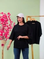 تیشرت پنبه باکسی آستین سه ربع تک رنگ مشکی ( پک 3 عددی ) - Gl - شناسه 00208010