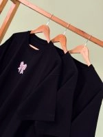 تیشرت پنبه فری سایز نخ 28 تک رنگ مشکی پاپیون گلدوزی قلبی ( پک 3 عددی ) - Gl - شناسه 00208011 - تصویر 5