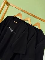 تیشرت پنبه باکسی آستین سه ربع تک رنگ مشکی Style (عمده پک 3 عددی ) - Gl - شناسه 00208010 - تصویر 6