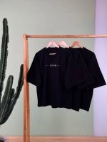 تیشرت پنبه باکسی آستین سه ربع تک رنگ مشکی Look ( عمده پک 3 عددی ) - Gl - شناسه 00208010 - تصویر 2