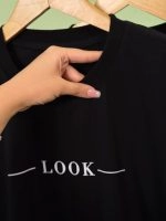 تیشرت پنبه باکسی آستین سه ربع تک رنگ مشکی Look ( عمده پک 3 عددی ) - Gl - شناسه 00208010 - تصویر 5