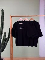 تیشرت پنبه باکسی آستین سه ربع تک رنگ مشکی Relax ( عمده پک 3 عددی ) - Gl - شناسه 00208010 - تصویر 2
