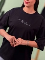 تیشرت پنبه باکسی آستین سه ربع تک رنگ مشکی Style (عمده پک 3 عددی ) - Gl - شناسه 00208010 - تصویر 4