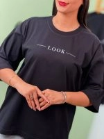 تیشرت پنبه باکسی آستین سه ربع تک رنگ مشکی Look ( عمده پک 3 عددی ) - Gl - شناسه 00208010 - تصویر 3