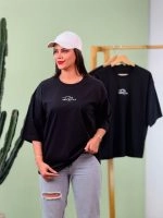 تیشرت پنبه باکسی آستین سه ربع تک رنگ مشکی Relax ( عمده پک 3 عددی ) - Gl - شناسه 00208010