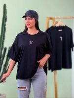 تیشرت پنبه فری سایز نخ 28 تک رنگ مشکی پاپیون صورتی ( پک 3 عددی ) - Gl - شناسه 00208011
