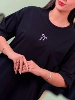 تیشرت پنبه فری سایز نخ 28 تک رنگ مشکی پاپیون صورتی ( پک 3 عددی ) - Gl - شناسه 00208011 - تصویر 3