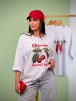 تیشرت پنبه باکسی آستین سه ربع سفید Cherry ( عمده پک 4 عددی ) - Gl - شناسه 00201032 - تصویر 2