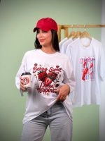 تیشرت پنبه باکسی آستین سه ربع سفید Cherry ( عمده پک 4 عددی ) - Gl - شناسه 00201032 - تصویر 4