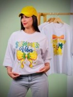 تیشرت پنبه باکسی آستین سه ربع سفید Lemon ( عمده پک 4 عددی ) - Gl - شناسه 00201032 - تصویر 8
