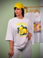 تیشرت پنبه باکسی آستین سه ربع سفید Lemon ( عمده پک 4 عددی ) - Gl - شناسه 00201032