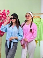 شومیز اطلس یقه هفت جلو گره پاستیلی ( پک 7 عددی ) - Sb - شناسه 00214055
