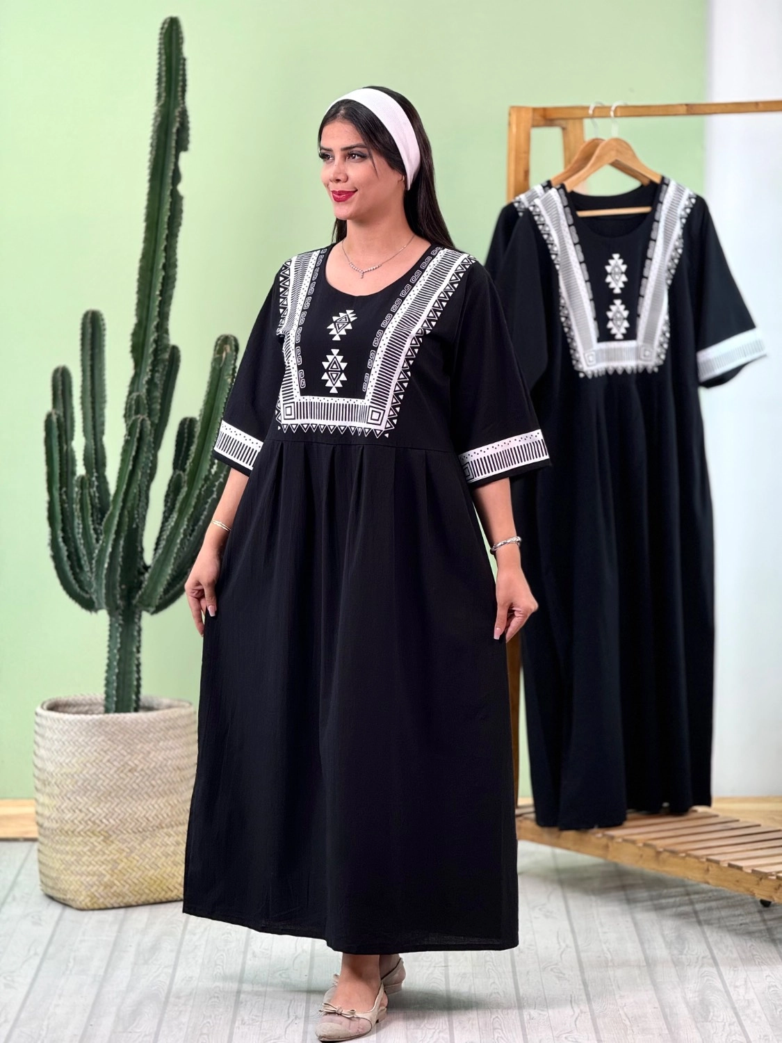IMG_5996 پیراهن لینن چاپی ( پک 3 عددی ) - تک رنگ مشکی - Ghr - شناسه 00206002 - تصویر 1