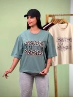 تیشرت باکسی Amour پفکی پلنگی مروارید کوب ( عمده پک 5 عددی ) - Ela - شناسه 00201035