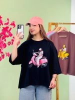 تیشرت قواره دار -طرح دخترک موتورسوار-(صورتی دوبل ) - (عمده پک 5 عددی) - rt - شناسه 00201046 - تصویر 5