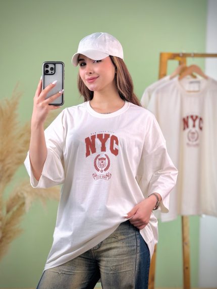 تیشرت پنبه سوپر لانگ نخ 26 3XL - چاپNYC -تک رنگ سفید - (عمده پک 3 عددی) - GL - شناسه 00208074