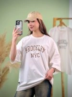 تیشرت پنبه سوپر لانگ نخ 26 3XL - چاپ BROOKLYN-تک رنگ سفید - (عمده پک 2 عددی) - شناسه 00208074