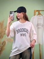 تیشرت پنبه سوپر لانگ نخ 26 3XL - چاپ BROOKLYN-تک رنگ سفید - (عمده پک 2 عددی) - شناسه 00208074 - تصویر 3