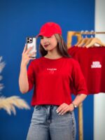 کراپ پنبه تک رنگ قرمز نخ28-چاپ مینیمال میکس - (عمده پک 5 عددی) - rt - شناسه 00211006 - تصویر 5
