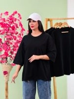 تیشرت پنبه باکسی آستین سه ربع تک رنگ مشکی ( پک 4 عددی ) - Gl - شناسه 00208010