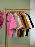 تیشرت پنبه باکسی رنگی تک پروانه آبی ( پک 8 عددی ) - Ela - شناسه 00201038 - تصویر 2