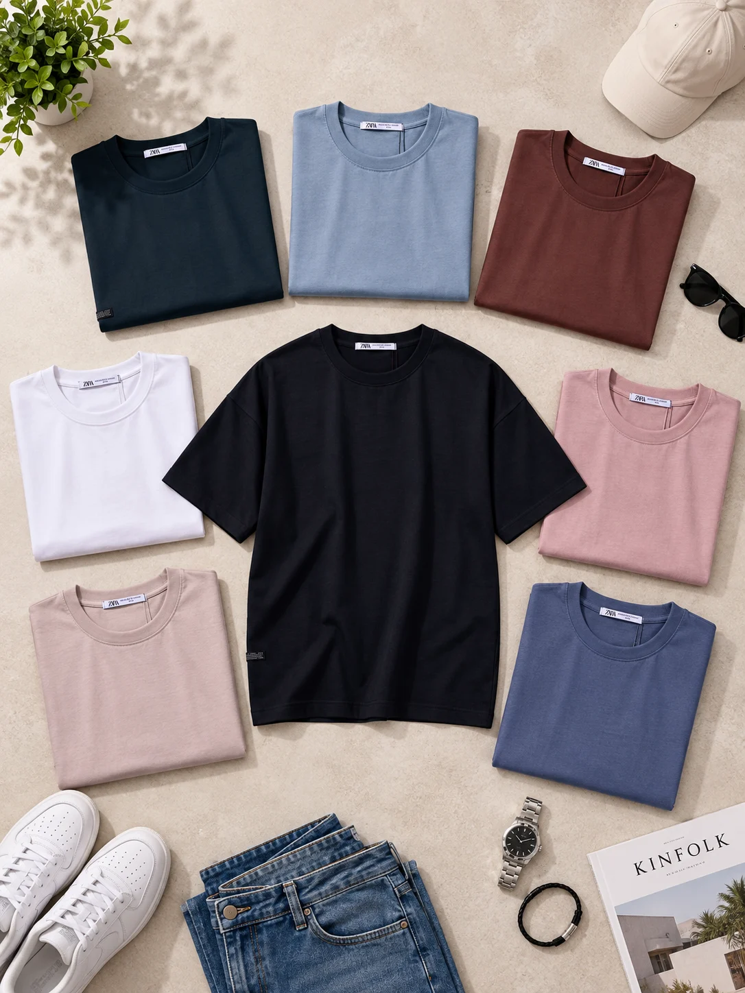 Minimalist T-Shirt Fashion Flat Lay تیشرت ماکان سایز 2XL (عمده پک 8 عددی) - GL - کد 00201033 - تصویر 1