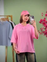 تیشرت بیسیک کلاهدار پنبه باکسی - (عمده پک 5 عددی) - RT - شناسه 00201052