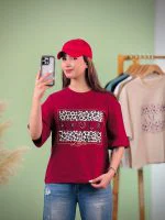 تیشرت باکسی Amour پفکی پلنگی مروارید کوب ( عمده پک 7 عددی ) - Ela - شناسه 00201035