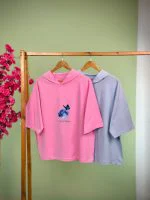 تیشرت کلاهدار پنبه باکسی- طرح ماه و پروانه - (عمده پک 2 عددی) - RT - شناسه 00201052 - تصویر 2