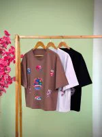تیشرت نخ 28 پنبه باکسی رنگی طرح Cutest team - (عمده پک 3 عددی) - RT - شناسه 00201043 - تصویر 2