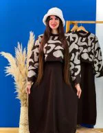 ست بافت دو تیکه COW تک رنگ قهوه ای - (عمده پک 3 عددی) - hdr - شناسه 00211036 - تصویر 2