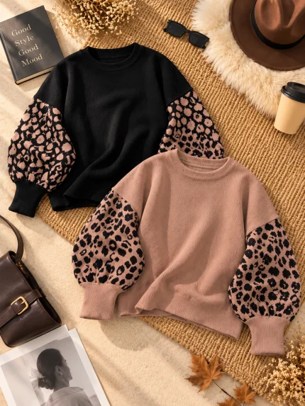 بافت آستین پفی پلنگی لئو - (عمده پک 2 عددی) - HDR - شناسه 00204008