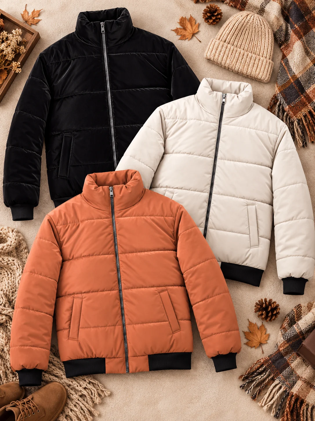 Cozy Autumn Puffer Jacket Collection کاپشن پایین کش بافت - (عمده پک 3 عددی) - NZ - شناسه 00220002 - تصویر 1