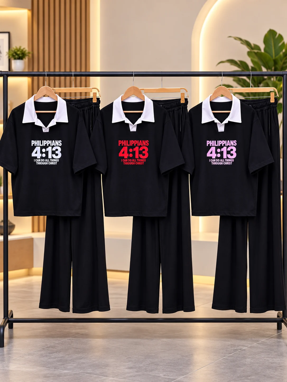 Three Faith-Inspired Polo Sets ست تیشرت یقه دار و شلوار بگ طرح 4:13 - (عمده پک 3 عددی) - BSR - شناسه 00208019 - تصویر 1