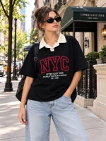 تیشرت یقه دار پاستلی طرح NYC /B - (عمده پک 4 عددی) - RT - شناسه 00201056 - تصویر 2