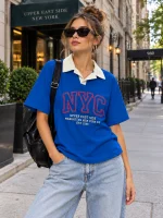تیشرت یقه دار پاستلی طرح NYC /B - (عمده پک 4 عددی) - RT - شناسه 00201056 - تصویر 4